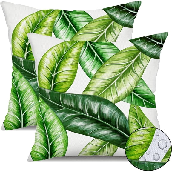 Outdoor Pillow Covers 18x18 Inch Set of 2 Green Leaves Decor Waterproof Throw Pillow Covers Farmhouse Outdoor Waterproof Pillow Covers Decor for Patio Funiture Garden Sofa Couch 6A