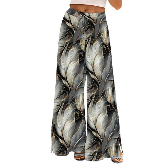 ZHENHONG Casual Pants for Women Womens Wide Leg Palazzo Pants Boho Floral 2025 Summer Beach Culottes Flowy Casual Trousers For Vacation