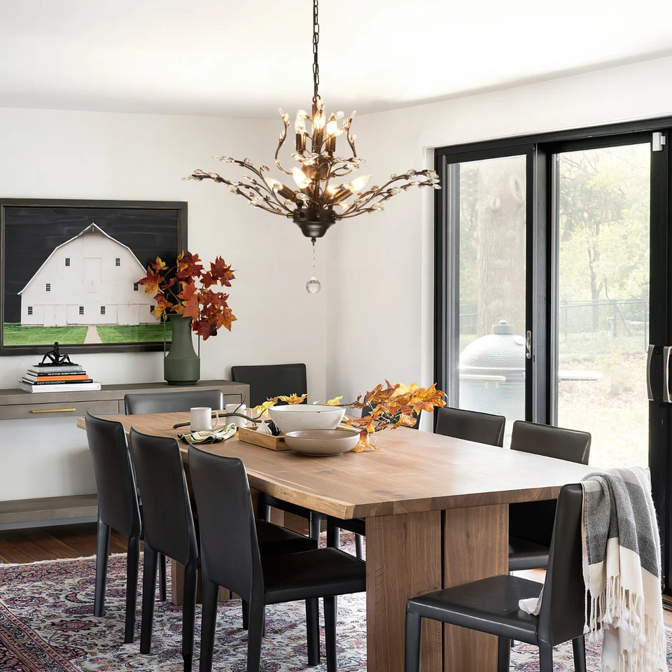 LUOLAX Modern Crystal Chandelier 7-Light Black Branches Ceiling Lamp Pendant Fixtures