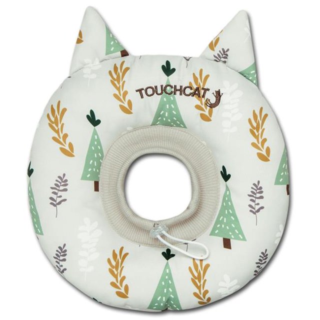 Pet Life CA1WHMD Touchcat Ringlet Licking & Scratching Adjustable Pillow Cat Neck Protector, White - Medium