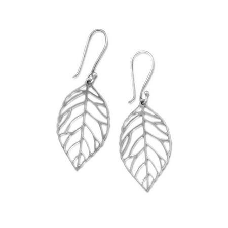 Sterling Silver Leaf Design Earrings - Skeletonized Leaf Design Dangle Earrings Sterling Silver