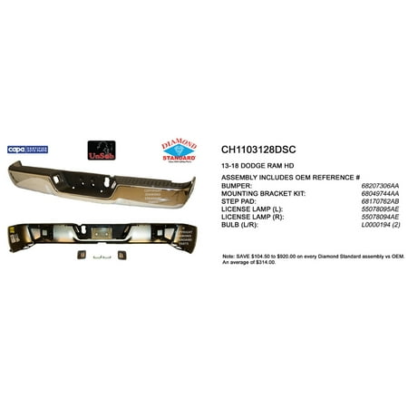 REAR STEP BUMPER ASSEMBLY; FOR 2500/3500 SERIES; CHROME; WITHOUT PARK ASSIST SENSOR HOLES [INCL BAR/PAD/BRACKETS/LAMPS]; MADE OF
