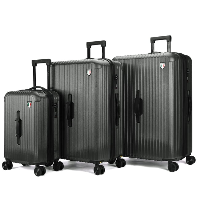 TUCCI Italy LINEA Ensemble de Bagages Rigides 3 Pcs avec Roues Pivotantes à 360 Degrés, 20”/28”/30” - Extensible, Léger et Durable, Valise Anti‐rayures - Gris Foncé