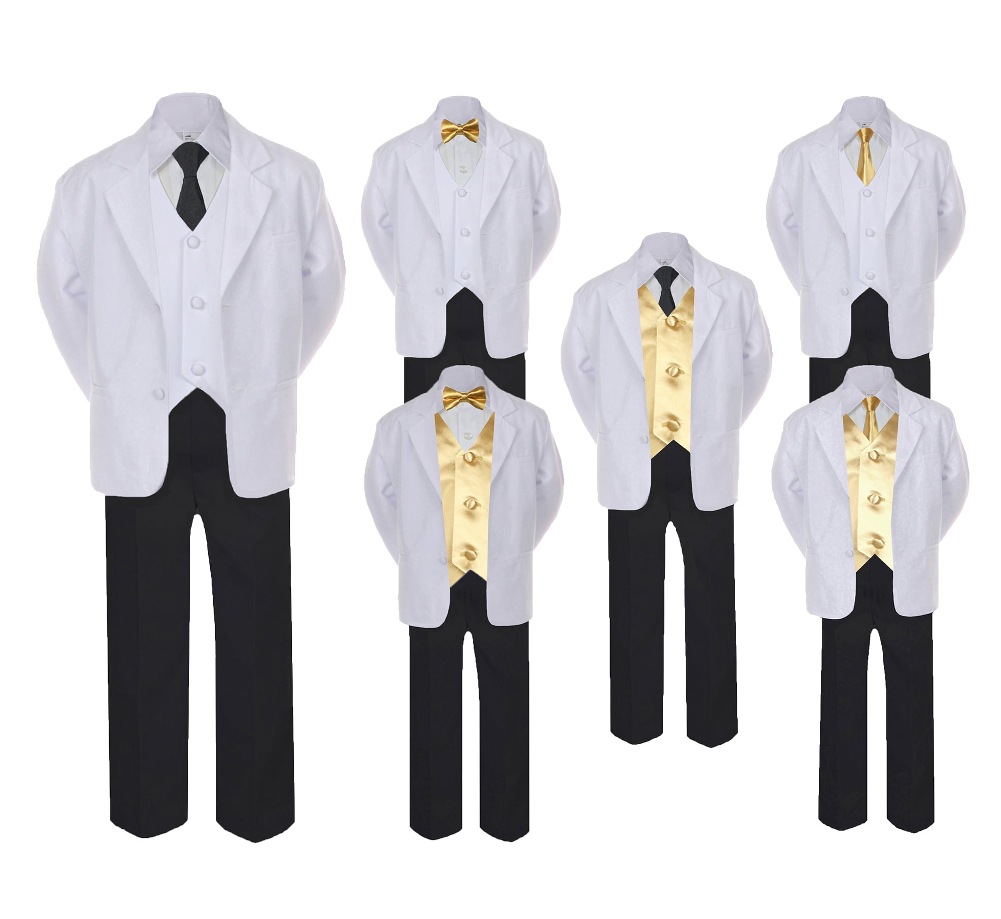 Unotux 7pc Boys Silver Suit with Satin Yellow Vest Set from Baby to Teen