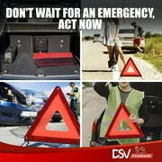 DSV Standard Emergency Triangles, Warning Triangles for Vehicles, Reflective Triangle, Safety Triangles with Case for Vehicles Breakdown, 3-Pack