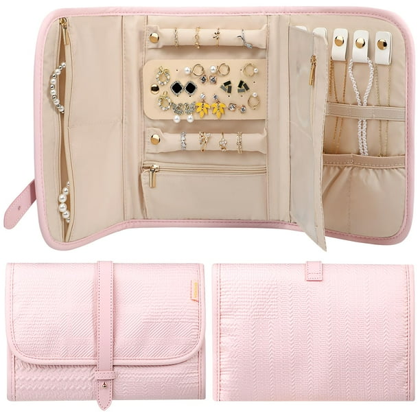 Funda organizadora de joyas Voova, bolsa de viaje plegable rosa