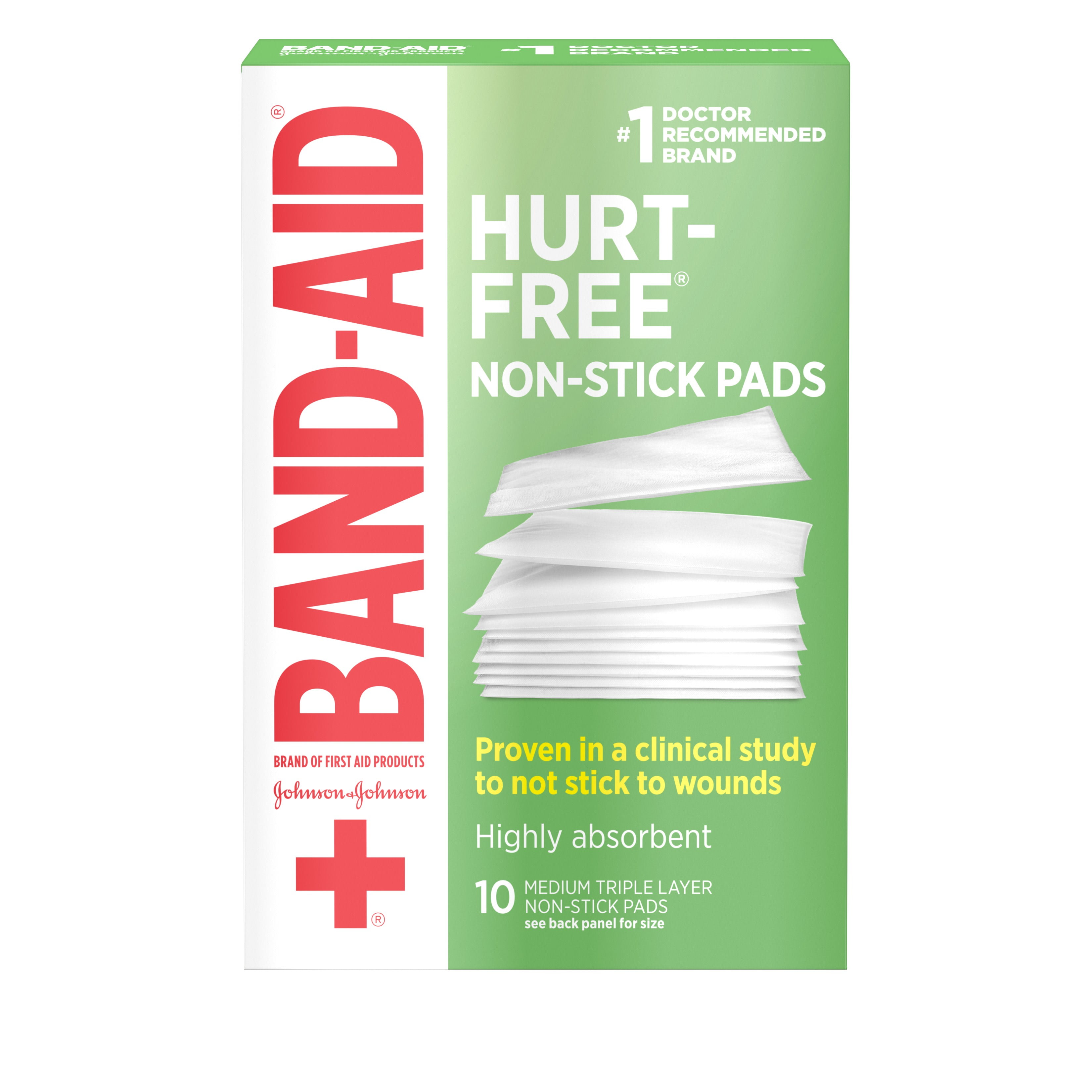 BandAid Brand HurtFree NonStick Pads, Large, 2 in x 3 in, 10 count