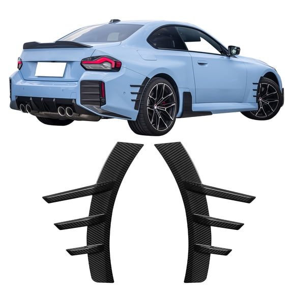Ikon Motorsports Rear Side Fender Spats Compatible With 2023-2024 BMW G87 M2, M Performance Style Air Vent Arched Fins Dry Carbon Fiber Left Right Wheel Flare Molding Trim 2PC