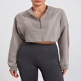 thumbnail image 2 of Women Cropped Sweatshirts Solid Color Zipper Loose Pullovers, 2 of 8