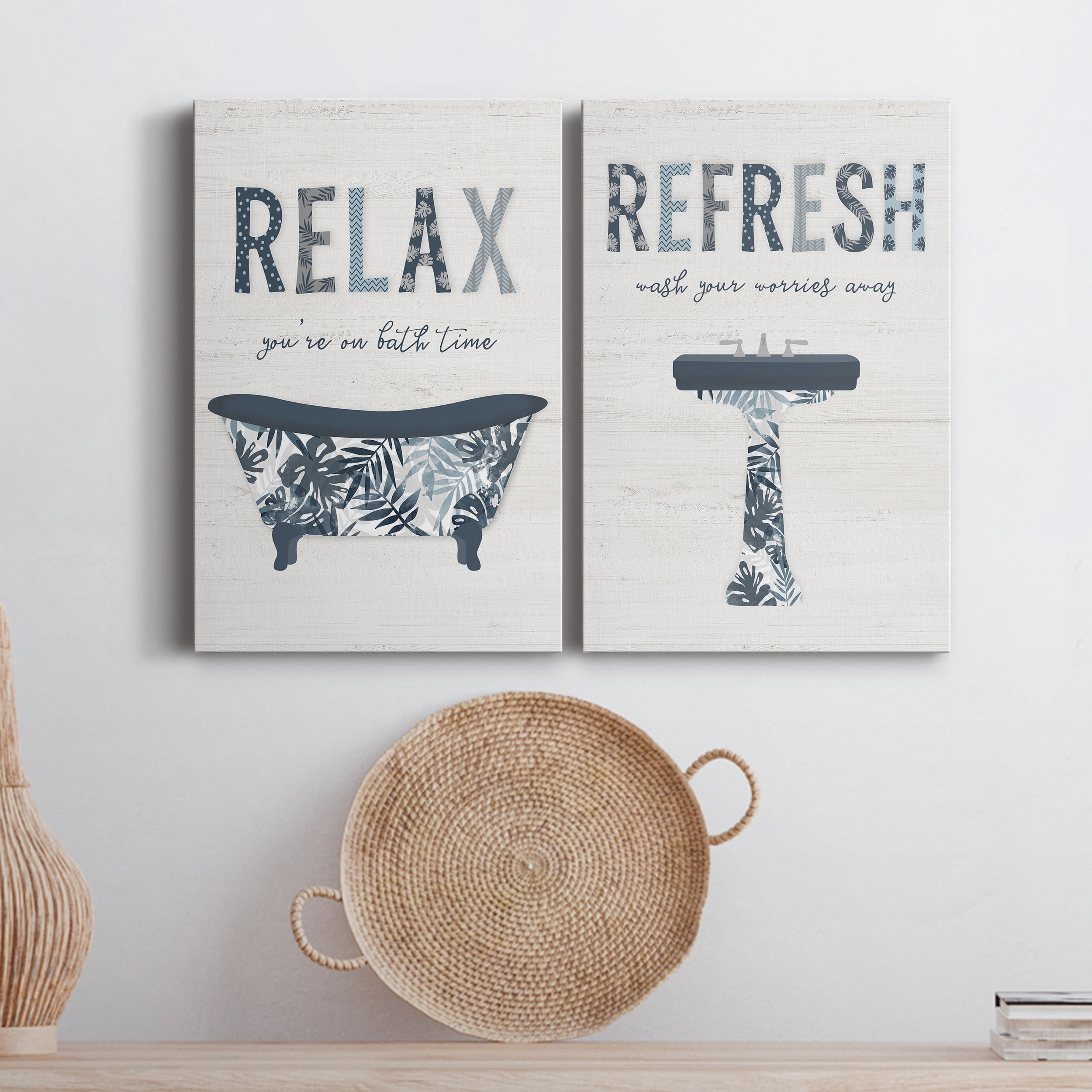 Palm Bath I Premium Gallery Wrapped Canvas - Ready to Hang - Set of 2 - 24 x 36 Each