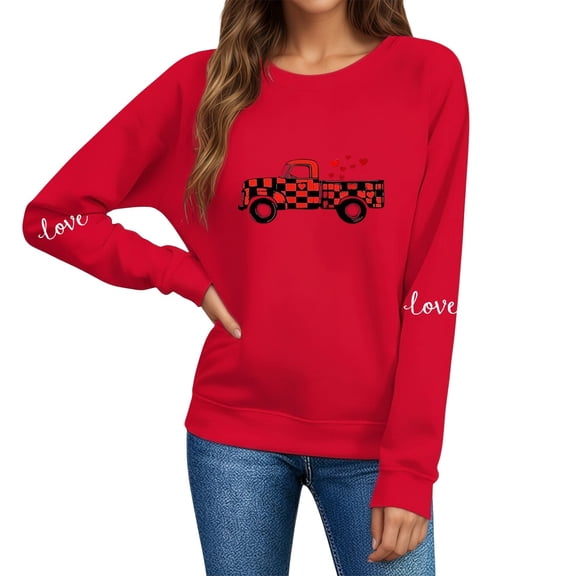 Tiweut Sweatshirt Women Valentine's Day Heart Print Sweatshirt Crewneck Long Sleeve Pullover Hoodless Tops
