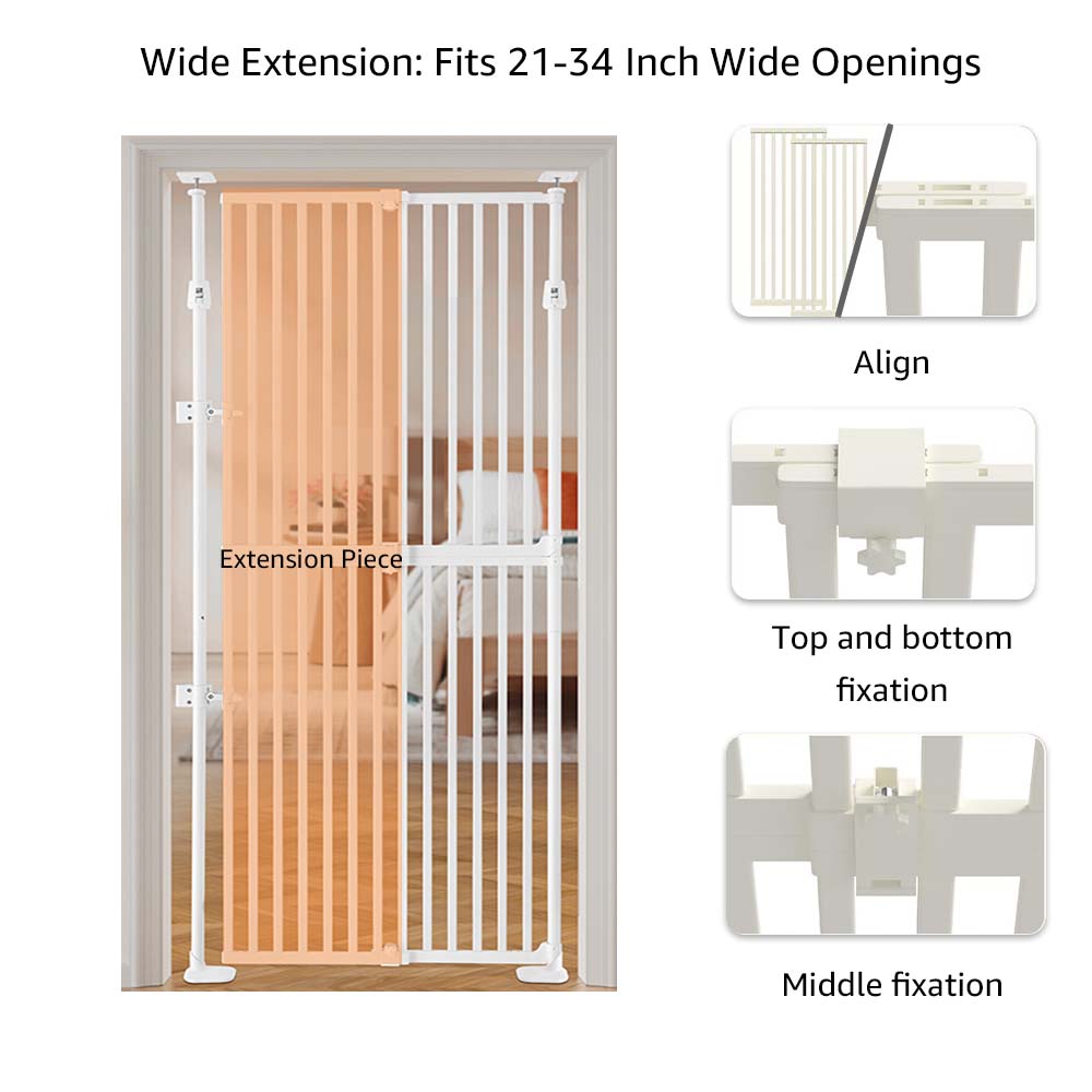 Unipaws 75" High Extra Tall Cat Gate, Auto Closing and No Drilling Safety Gate for Doorway, Fit 21"-34" Opening, White