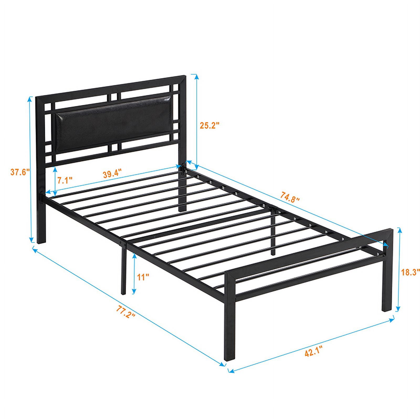 Twin Bed Frame with Headboard,Vintage Metal Platform Bed Frame with Storage,Steel Slat Support,Noise Free,Easy Assemble,77.2"x42.1"x37.6",Black