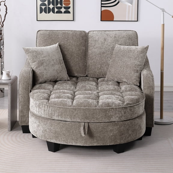 Modern Double Sofa Chaise Longue with Footrest and Side Pockets, Comfy Corduroy Chaise Sofa Upholstered Sleeper Couch Bed Backrests and Armrests for Living Room, Apartment, Office, Brown