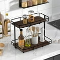 thumbnail image 4 of Bathroom Organizer Countertop Perfume Organizer Makeup Organizer Cosmetics Storage Display Rack Vanity Tray Dresser Stainless Steel Gold Shelf White Marble Ceramic Tray (2 Tier L-Black Wood), 4 of 11