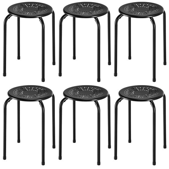 Steel Stack Stools 6-Pack, 17.5-Inch Height Portable Stackable Backless Stools with Daisy Design, Round Classroom Decoration Stools for Party Event Home, Black