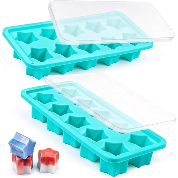 Star Ice Cube Tray with Lid – 2 Pack Silicone Star Ice Molds for Freezer, Fun Shaped Ice Cube Trays for Cocktails, Whiskey, and Chilled Drinks
