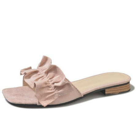 

Women Slippers Flats Sandals Wear-resistant Sole Lace Decoration Beach Slippers for Spring Summer 40