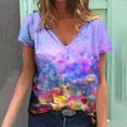 thumbnail image 1 of Hauts d'Été pour Femmes Grande Taille Femmes Été Blouse Imprimée T-Shirts Décontractés Col en V Manches Courtes T-Shirts Hauts Col en V T-Shirt Femmes en Liquidation, 1 of 5