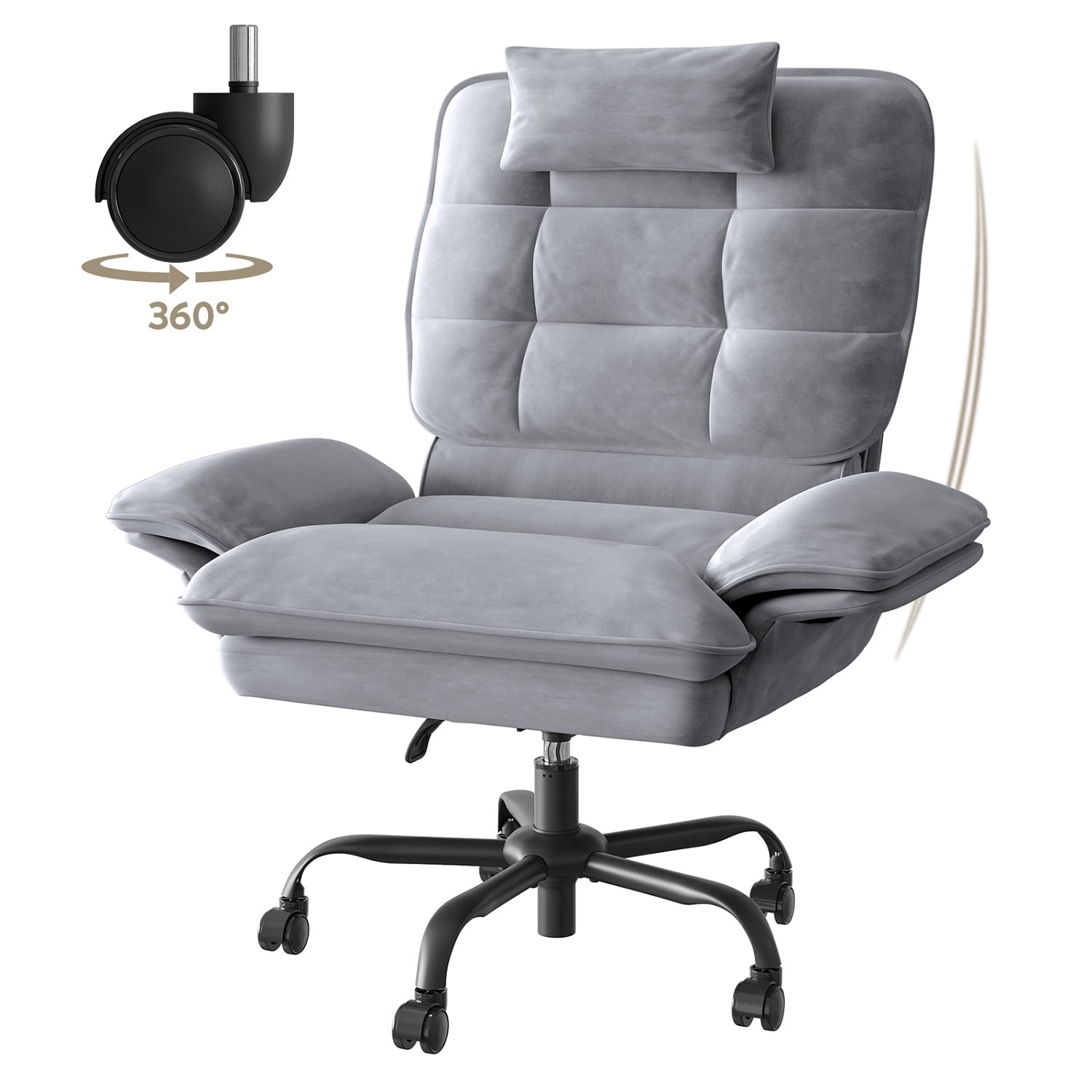 Bestier Big and Tall Executive Office Chair with Flip-Up Arms for Adults, Adjustable Height, Reclining Office Chair with Headrest & Side Pockets in Grey