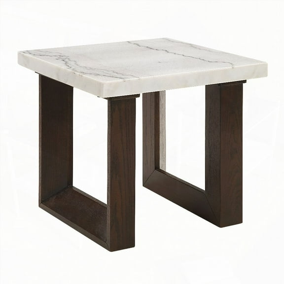 Edwyn White Natural Marble Top End Table with Espresso Finish