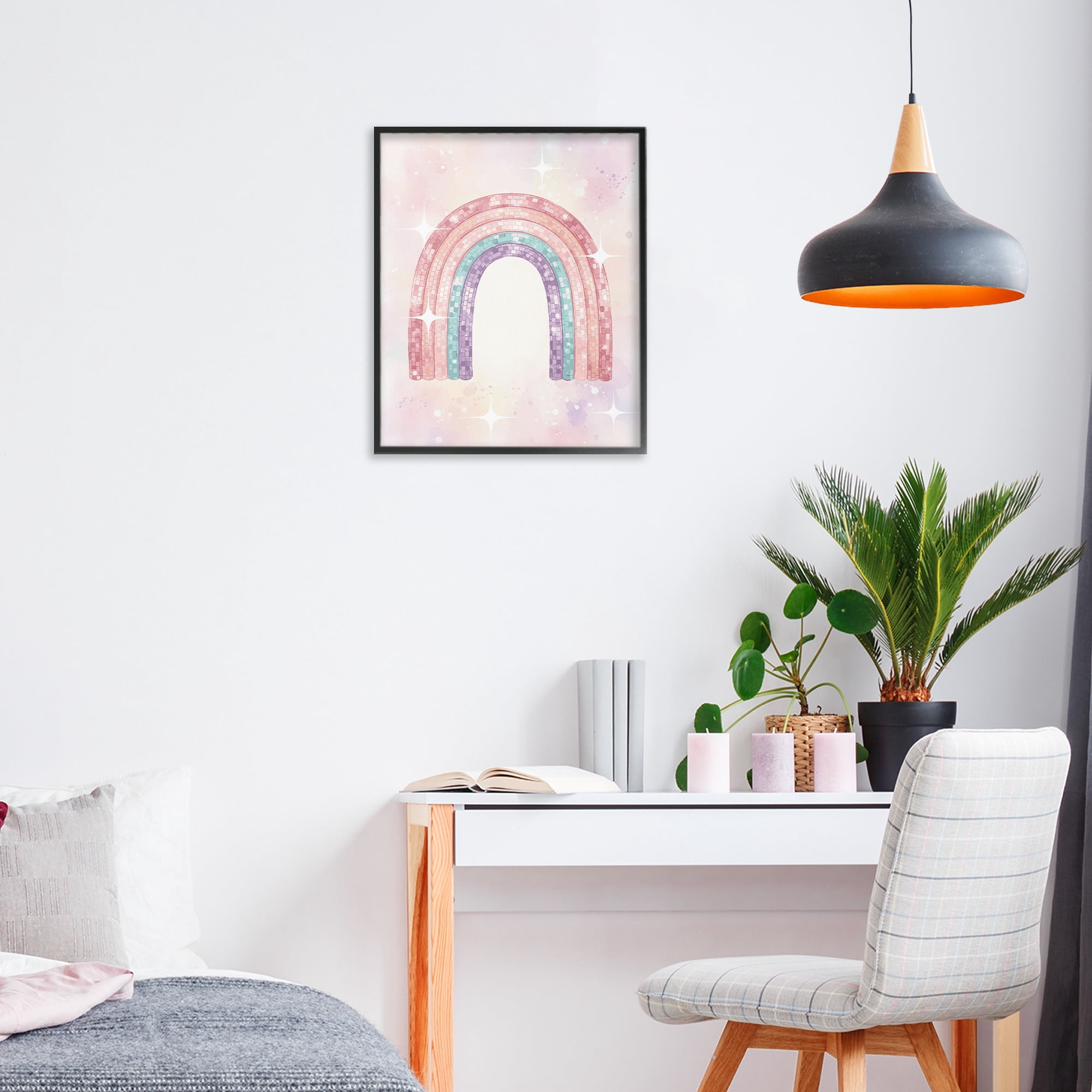 Stupell Industries Pastel Disco Rainbow Sparkles Black Framed Giclee Art, design by Lil' Rue