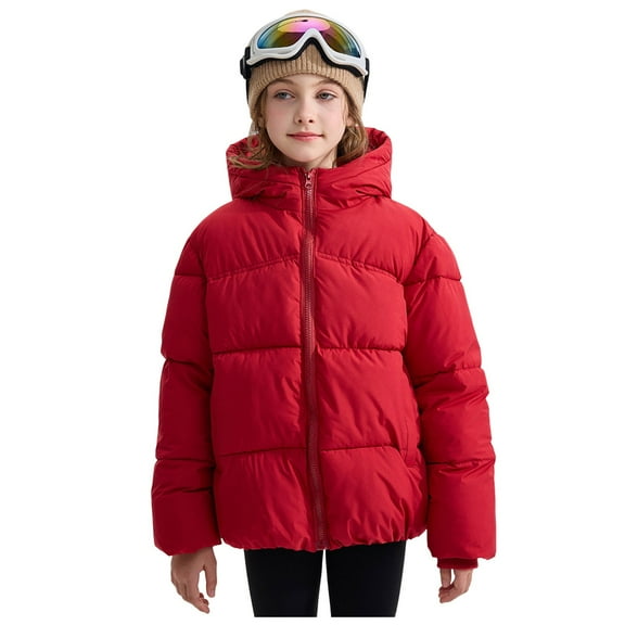 newwalpole Girls Winter Coat Windproof Heavyweight Puffer Jacket Hooded Outerwear Soft Warm Quilted Down Coat Parka Red for Size 4-5 Years