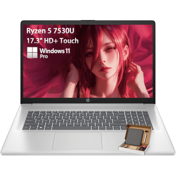 HP 17 Flagship Business Laptop, 17.3" HD  Anti-Glare Touchscreen, 16 GB RAM, 512 GB SSD, AMD Ryzen 5 7530U (Up to 4.5 GHZ), AMD Radeon Graphics, HD Webcam, Wi-Fi 6, Windows 11 Pro