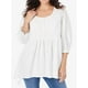 thumbnail image 4 of Blusa holgada para mujer, manga 3/4, cuello redondo, con aberturas irregulares, 4 of 7