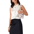 thumbnail image 4 of INSPIRAR CHIC Blusa de Satén para Mujer Elegante Sin Mangas con Pliegues Cuello Mock con Volantes Sólido Blusa de Trabajo Top de Seda XS Champagne, 4 of 6