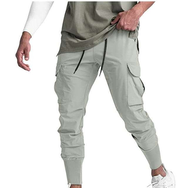 Men's Solid Color Elastic Waist Breathable Casual Sports Pants with Drawstring and Pockets