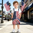 thumbnail image 6 of Tisuna Kids Denim Patriotic Overalls Star Striped Print Sleeveless Jumpsuit Shorts Boys And Girls July 4Th Anniversary 250 Years Celebration Graphic Romper Navy Size 6-7 Years, 6 of 7