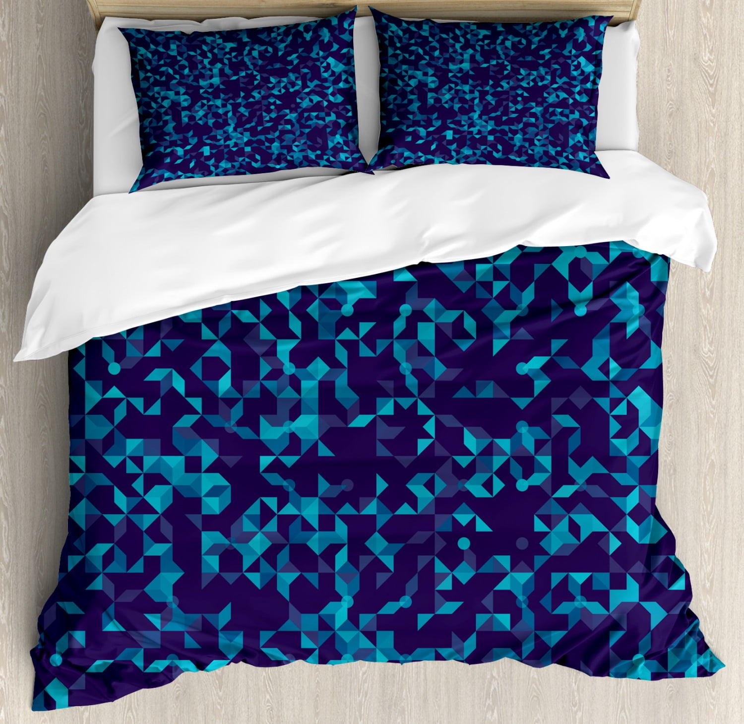 Navy And Teal King Size Duvet Cover Set Abstract Triangles With