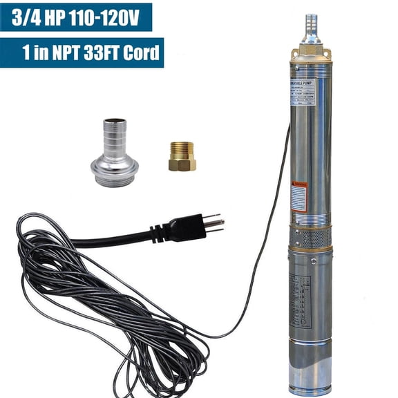 iMeshbean 3/4HP 3" OD Deep Submersible Well Pump 110V Water Pump 247ft HMAX, 13GPM, 33ft Cord, 1 in NPT