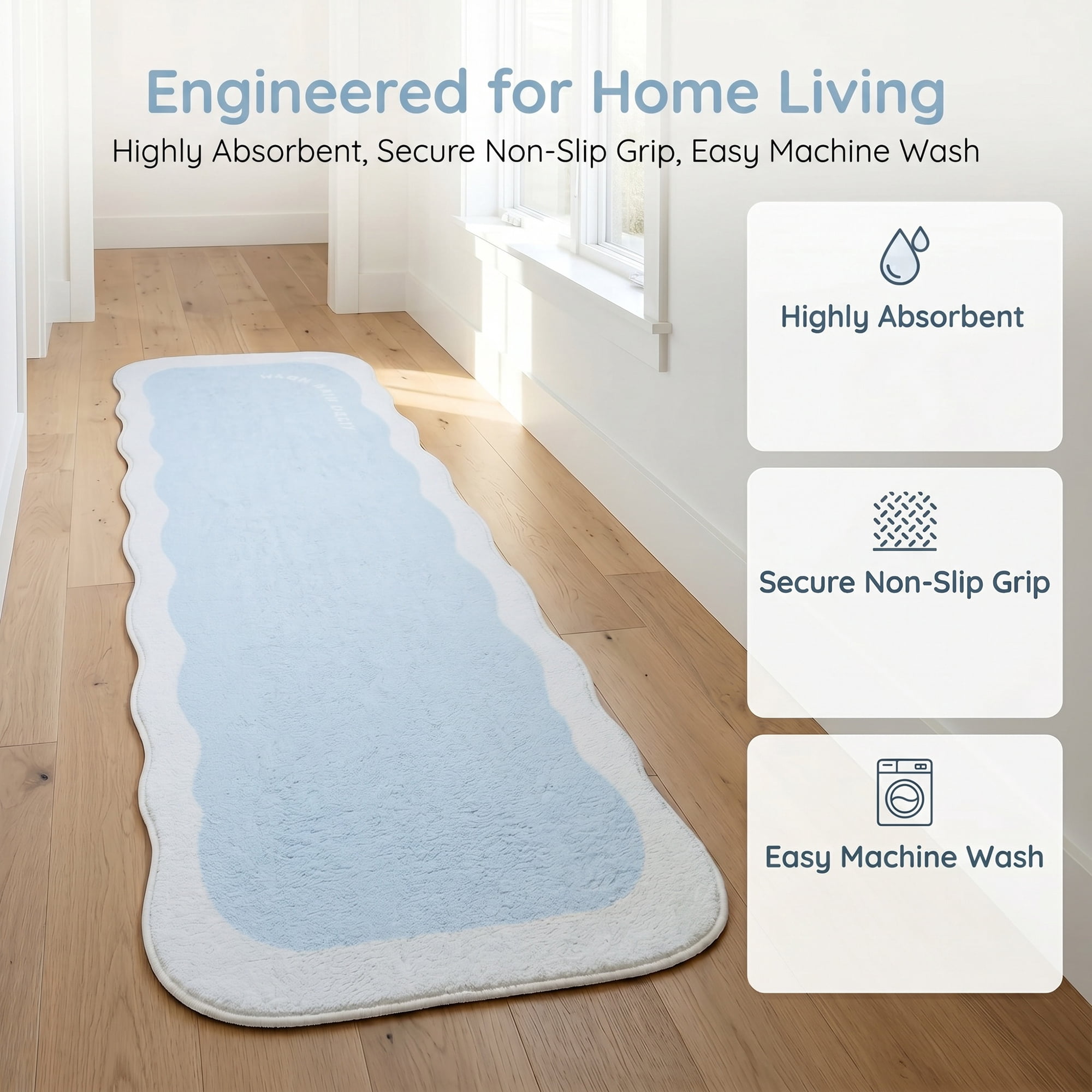Unique Bargains Boho Kitchen Runner Rug Non Slip Machine Washable Blue 47" x 16"