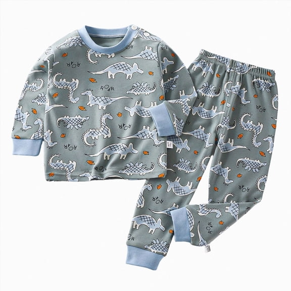 CAICJ98 Toddler Boy Pajamas Dinosaur Sleepwear Long Sleeve Cotton 2 Piece Little Boy Pjs Set Baby Girls Clothes (Grey,2-3 Years)