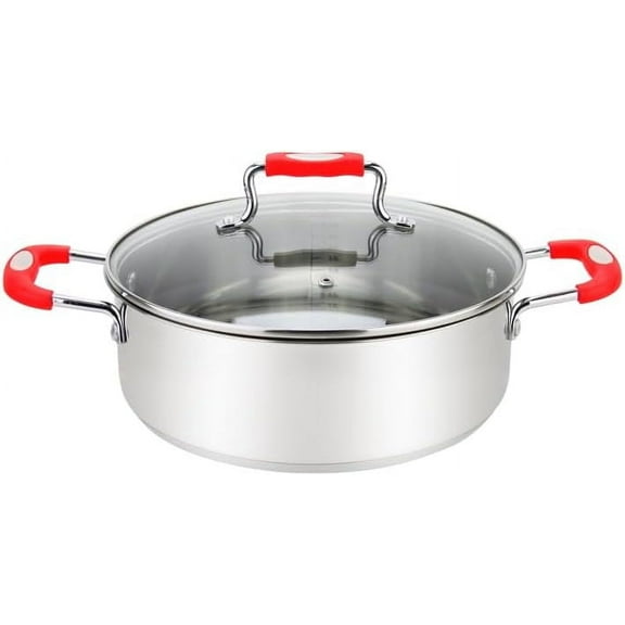 Stainless Steel Casserole Pot: Metal Steel Dutch Oven – Medium Boiling Pot for Soup, Spaghetti, Braising – 5 Quart Induction Cooking Pot Urban Collection Low Round Mirrored Stainless Pots