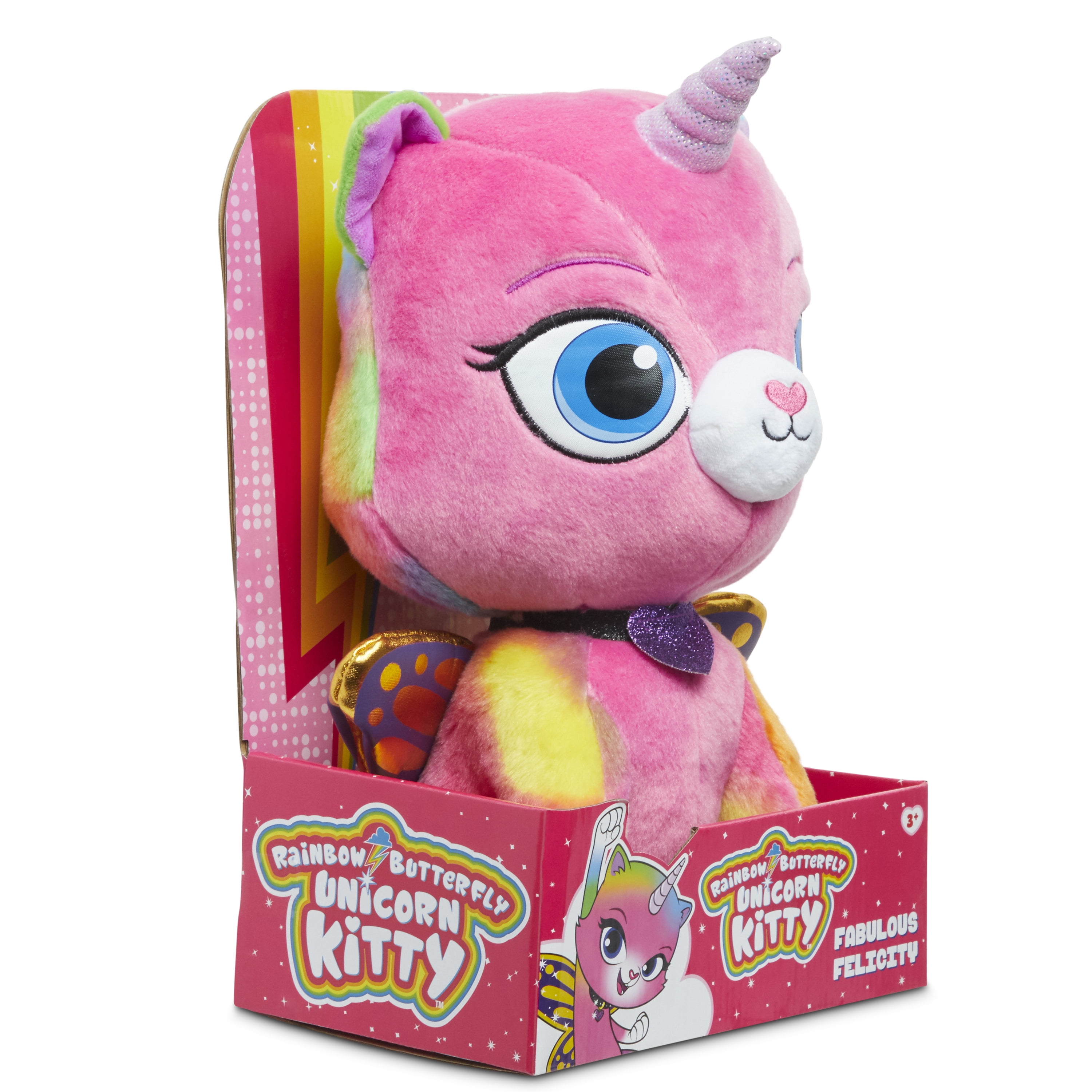 Multi Colered Rainbow Butterfly Unicorn Kitty Fabulous Felicity Huggable Plush Toy 