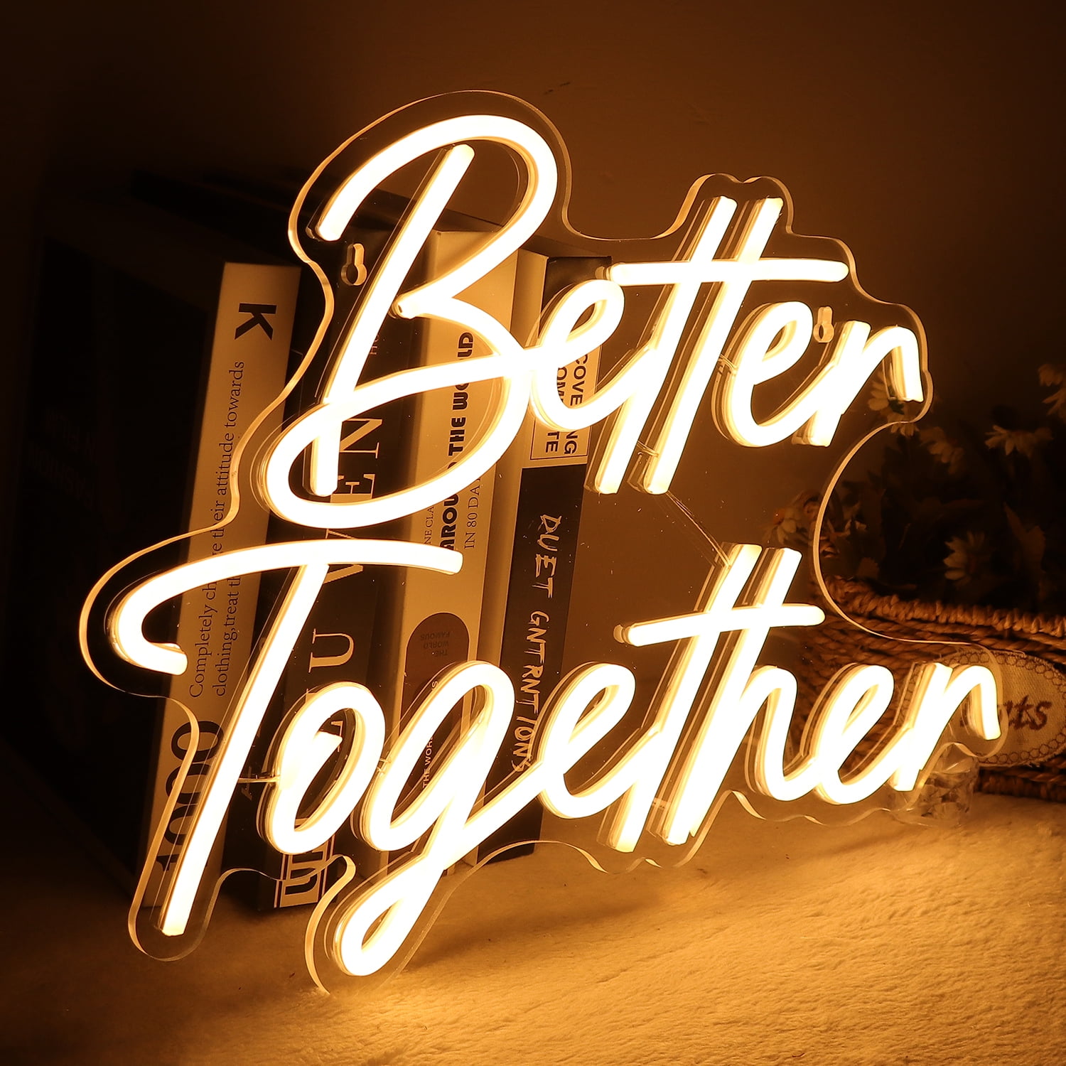 Better Together Neon Sign LED Warm White Dimmable Wall Light USB Powered Acrylic Backboard Hanging Light for Wedding Home Decor