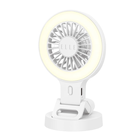 ELLE HOME Cool Breeze Series Portable Mini Rechargeable Fan with Selfie Light (Snow White)