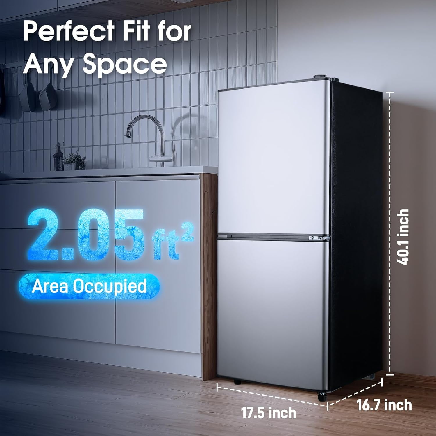 GGTB 4.0 Cu.ft 2-Door Mini Fridge with Bottom Freezer, 7 Temperature Settings, Compact Refrigerator for Dorm Apartment Office, Silver