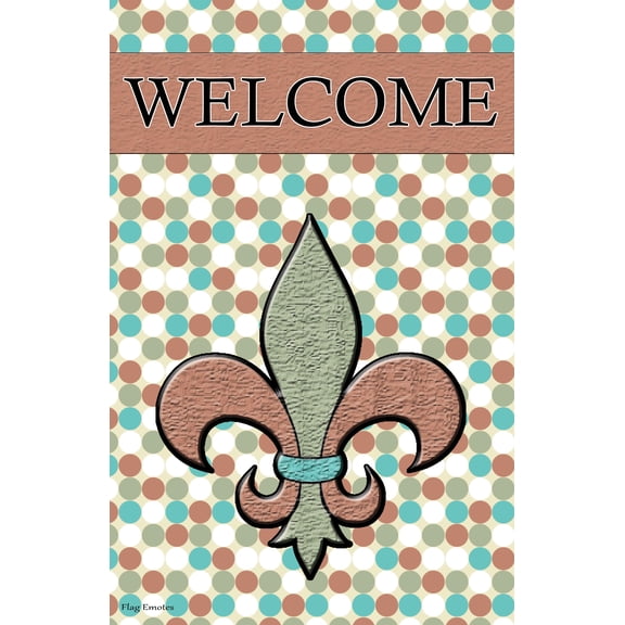 Flag Emotes - Double Sided Garden Flag - Welcome Fleur De Lis Polka Dots