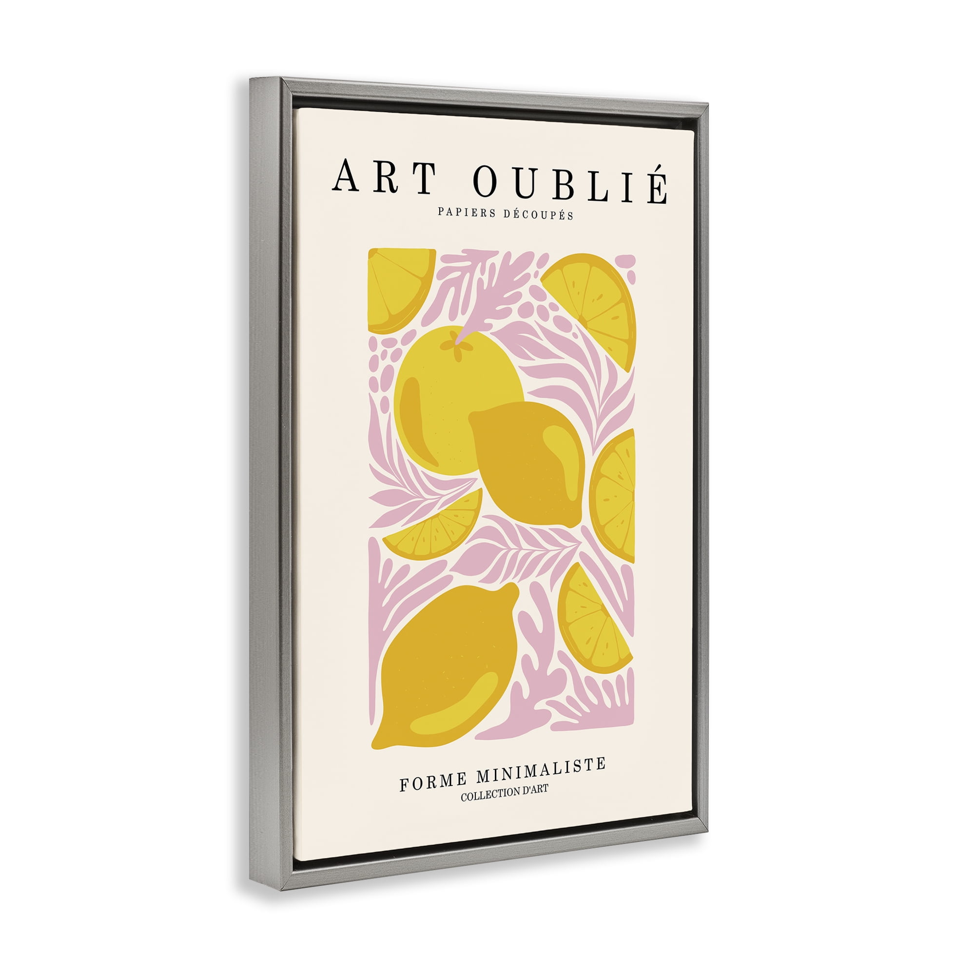 Stupell Industries Lemons on Pink Florals Food & Beverage Painting Gray Floater Framed Canvas Art Print Wall Art, 17 x 25