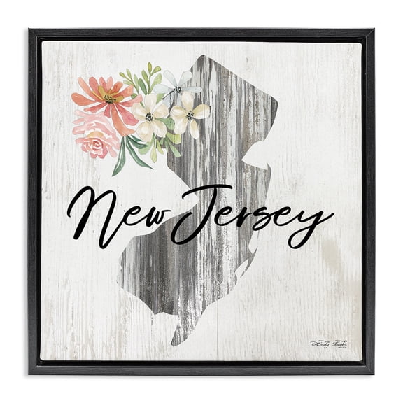 Stupell Industries Shabby Chic New Jersey Botanical & Floral Painting Black Floater Framed Canvas Art Print Wall Art, 18 x 18