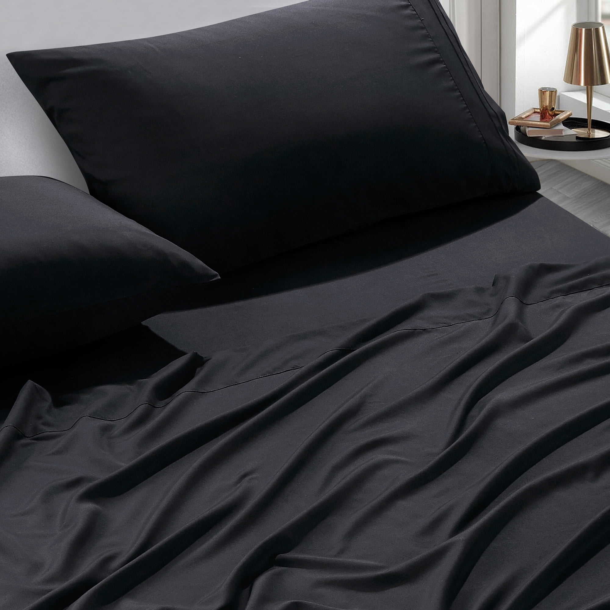 4-Piece Set Bed Sheets, Bedding with Fitted Sheet, Flat Sheet & Pillowcases
