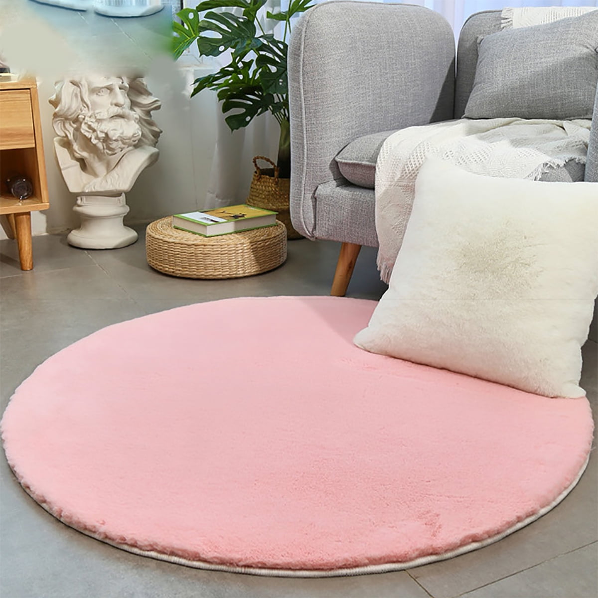 Round Rug for Bedroom,Fluffy Circle Rug 3.3'X3.3' for Kids Room,Furry
