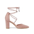 thumbnail image 3 of BLISSFUL STEP Outfit Women's Pointed Toe Block Heel Lace Up Pumps Dust Pink (Size 9), 3 of 7