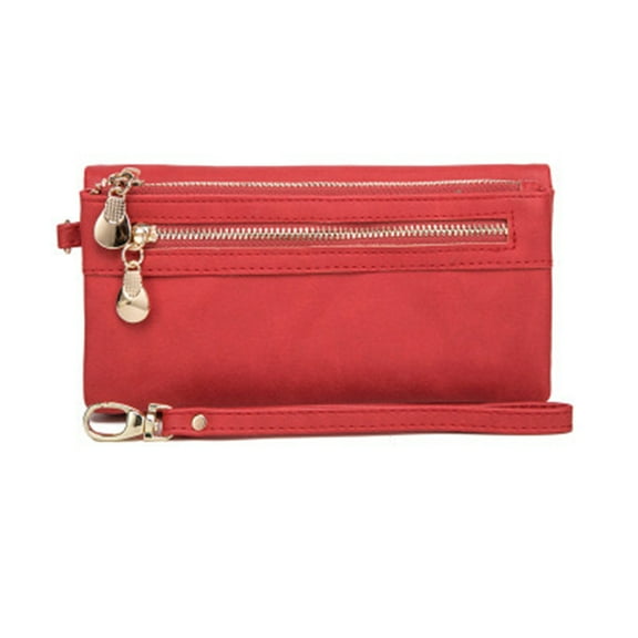 KALLORY 1Set Ladies Large Purse in Red with Multiple Compartments and Snap Closure