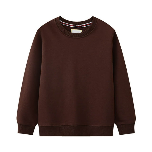 WUANDIXFA Chandails à Manches Longues pour Filles et Garçons, Enfants, Molleton Brossé Doux et Ample, Chandail Décontracté de Base à Col Rond pour Garçons Ou Filles, Café, 5 Ans