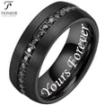 thumbnail image 1 of Dome Tungsten Carbide Ring w Eternity Cubic Zirconia in Silver Gold or Black w Black CZ, 1 of 5